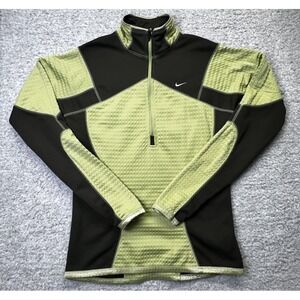 Nike Fit-Therma 1/2 Zip Pull Over Top Medium Thumb Holes Green Brown EUC